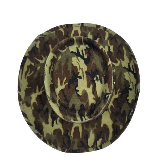 Vtg Mens Hat Cowboy Safari Camo Hunting Adventure Core Cabin Core Green 7 3/8 - Picture 6 of 11